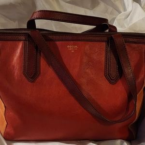 Suede and cowhide leather Fossil tote purse